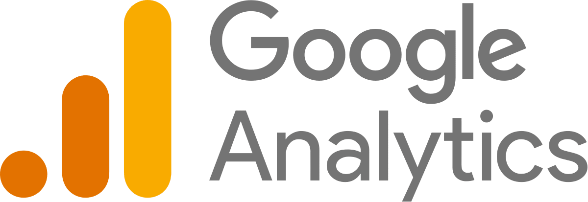 Google Analytics logo with a bar chart icon in orange shades and the text 'Google Analytics' in gray