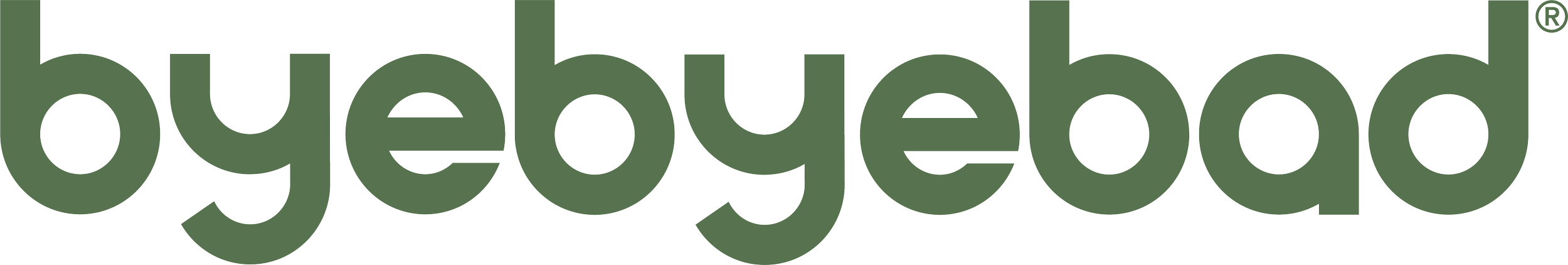 The logo for the brand 'byebyebad' with stylized lowercase letters in dark green.