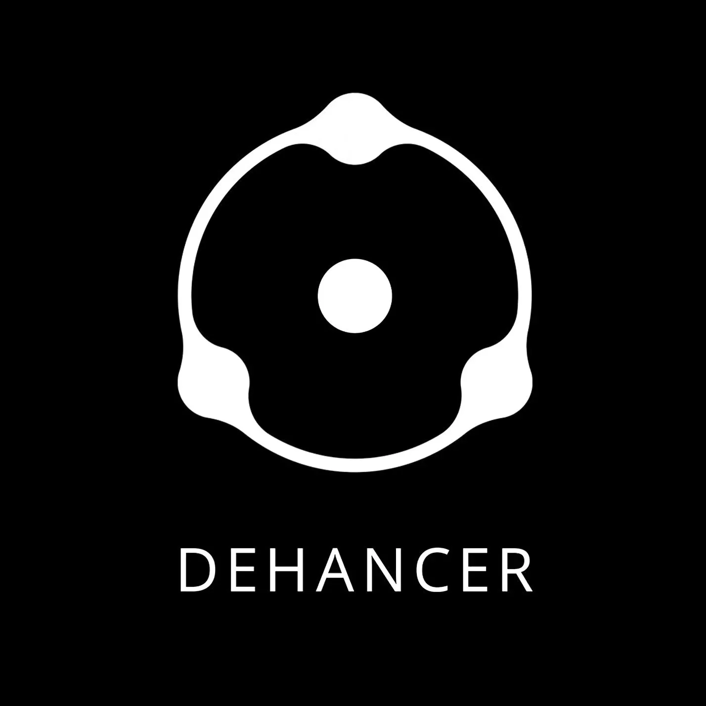 Logo with a stylized skull and the text 'DEHANCER' below it on a black background.