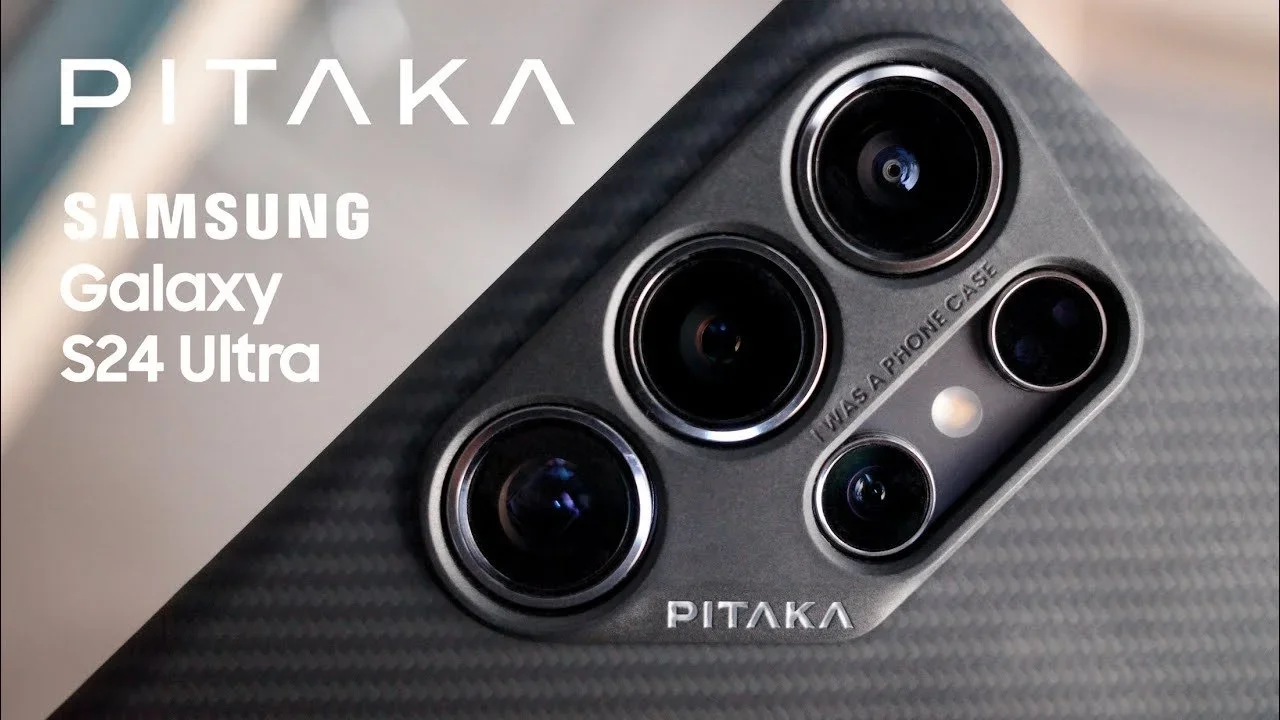 Close-up of the back of a Samsung Galaxy S24 Ultra smartphone with a large camera module containing five lenses and a flash.