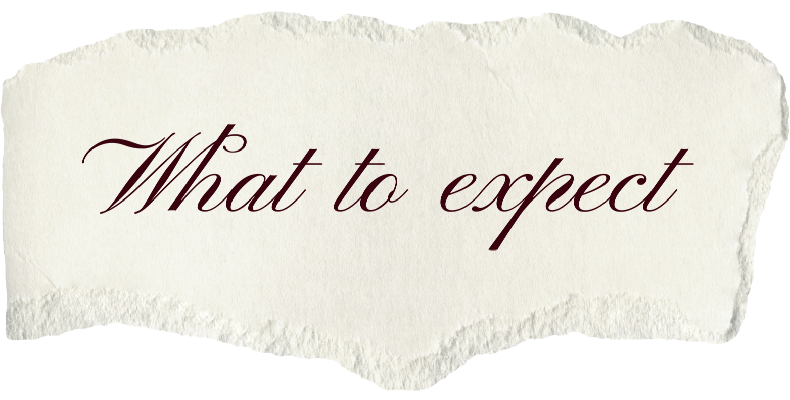 A torn piece of paper with the words "What to expect" written in cursive font.