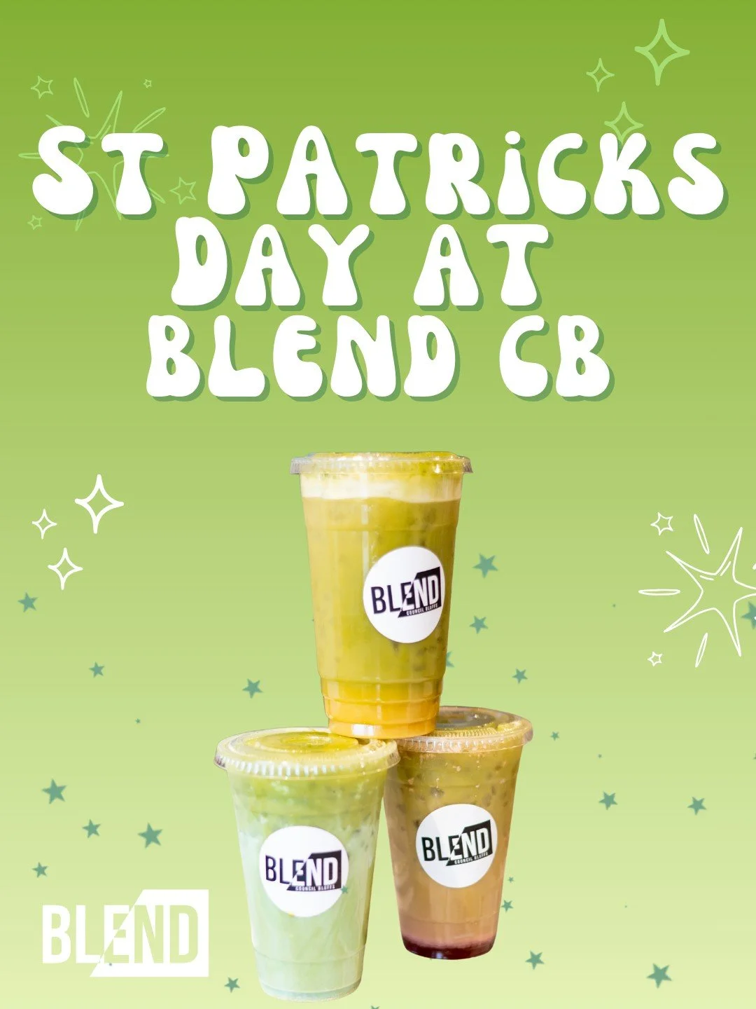 Feeling lucky? 🍀✨

Come into Blend CB on St. Patrick's Day (March 17th) for your chance to WIN something special 𝐏𝐋𝐔𝐒 𝐢𝐭'𝐬 𝐜𝐮𝐬𝐭𝐨𝐦𝐞𝐫 𝐚𝐩𝐩𝐫𝐞𝐜𝐢𝐚𝐭𝐢𝐨𝐧 𝐰𝐞𝐞𝐤 𝐀𝐋𝐋 𝐖𝐄𝐄𝐊 𝐋𝐎𝐍𝐆.

All you have to do is stop by, grab your 