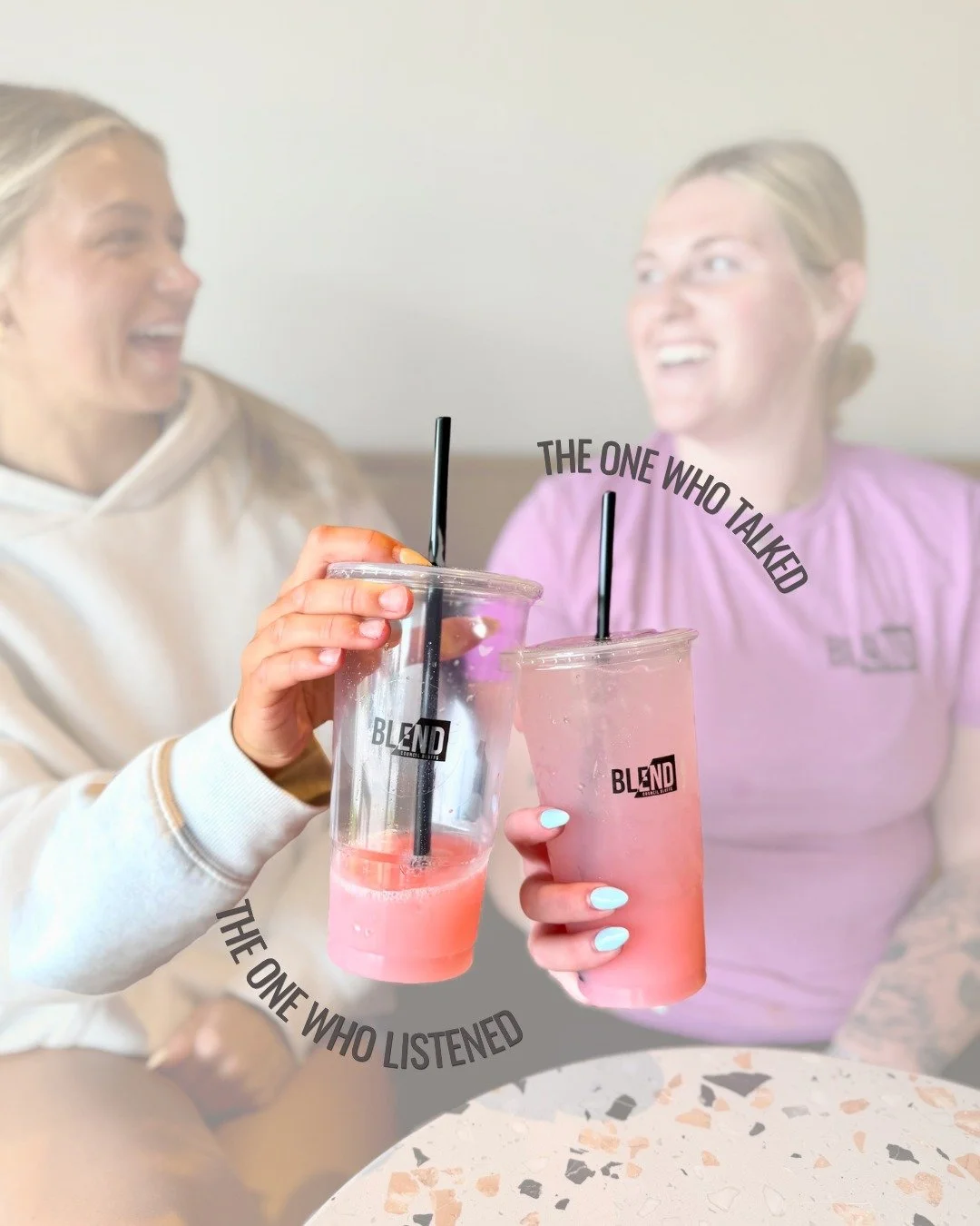 One of you needed to vent. The other needed a drink. Turns out you both just needed a Blend Tea ✨ 

Tag the one who always shows up. 🤍 

#besties #blendcb #summerdrinks