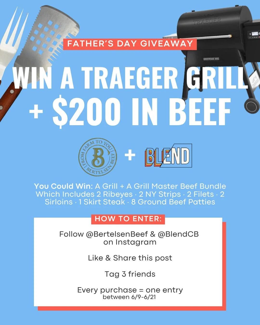 We went back and forth on this one. A grill? Classic. Golf gear? Always a safe bet. But at the end of the day, what's better than a Traeger + $200 in high quality beef? 🔥🥩

We're teaming up with @Bertelsenbeef to give one lucky dad (or the person w