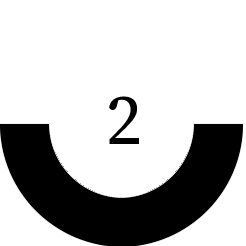 Geometric drawing of an outline square with sections divided by vertical, horizontal, and half circle lines.
