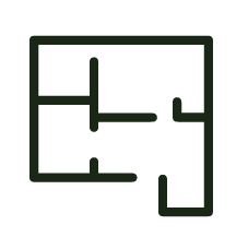 A simple floor plan with rooms and doorways, drawn in black lines on a dark background.