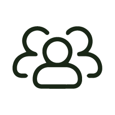 Icon of three people interconnected, representing a group or community.