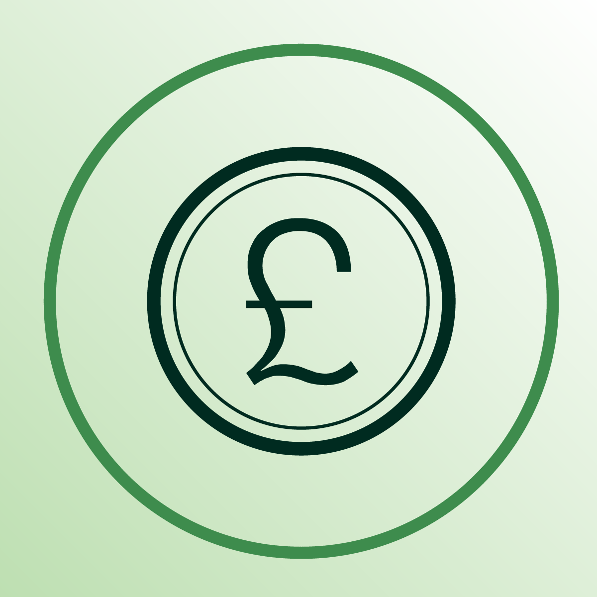 Illustration of a pound sterling symbol (£) inside concentric circles on a light green background.
