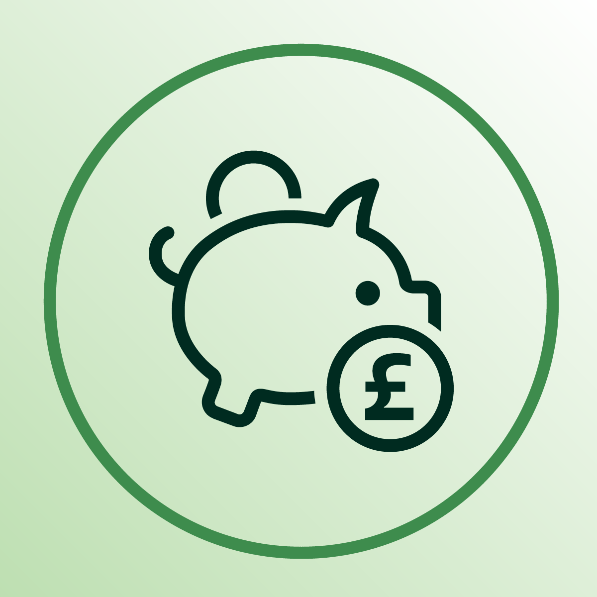 Icon of a piggy bank with a pound sterling coin in front.