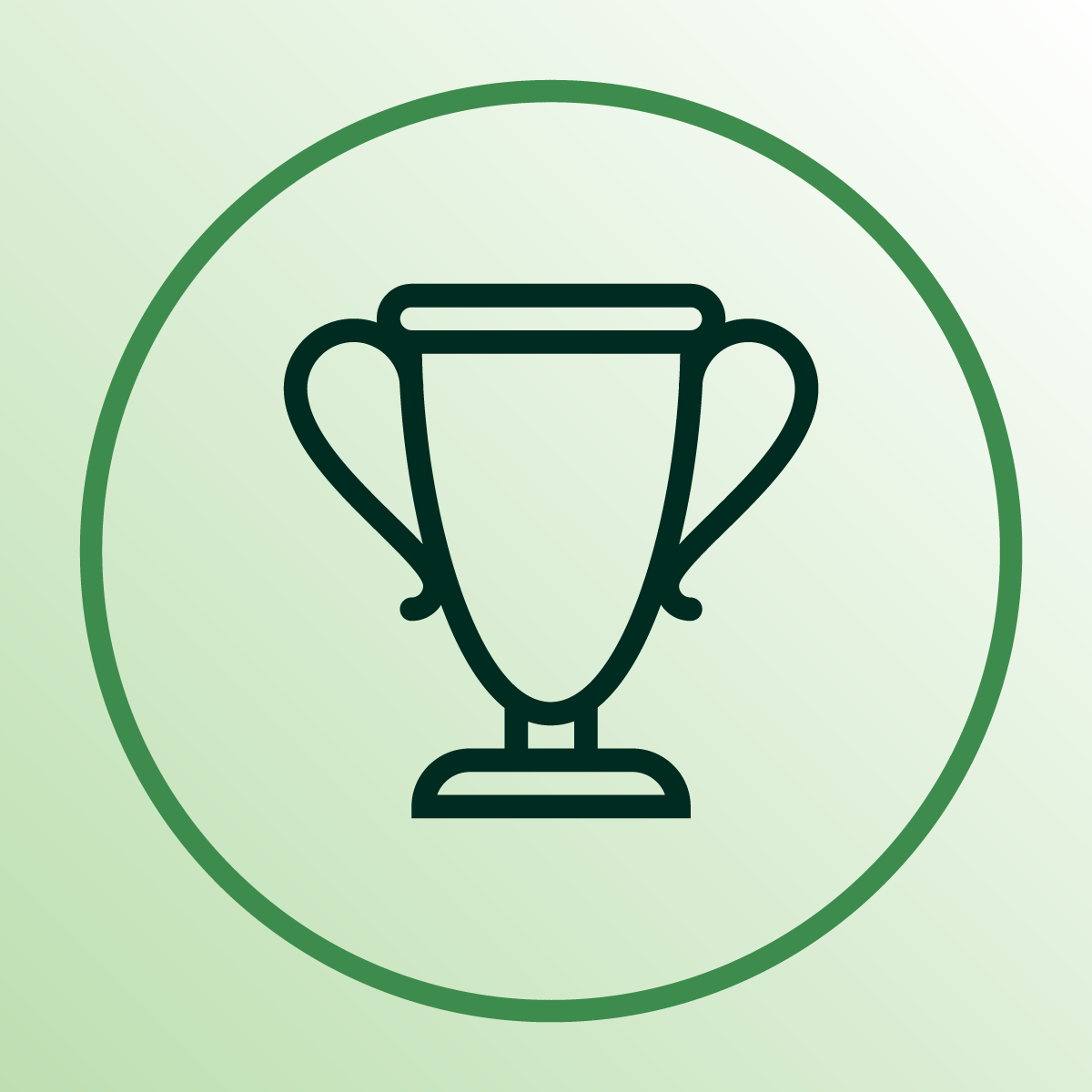 Outline of a trophy cup in the center of a green circle on a light green gradient background.