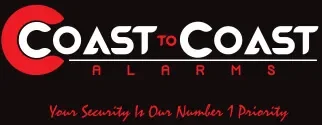 "Coast to Coast Arms" logo with text "Your Security Is Our Number 1 Priority". Text is in white and red with a black background.