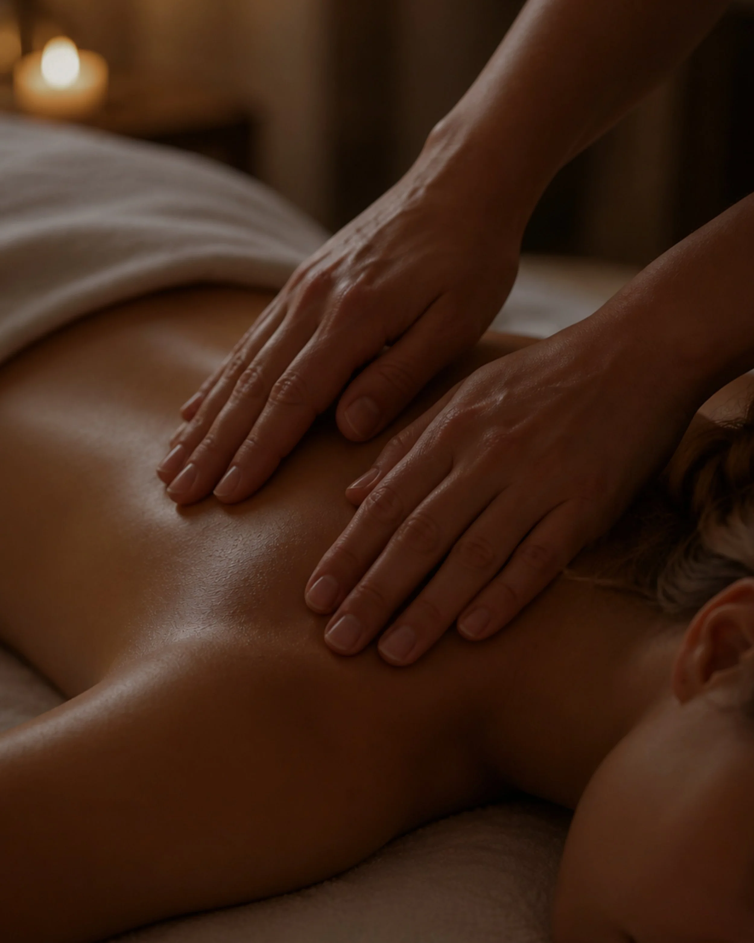 Massage du dos avec techniques de drainage lymphatique, réalisé dans un institut de beauté privé à Annecy. Un soin profond pour relancer la circulation et libérer les tensions.