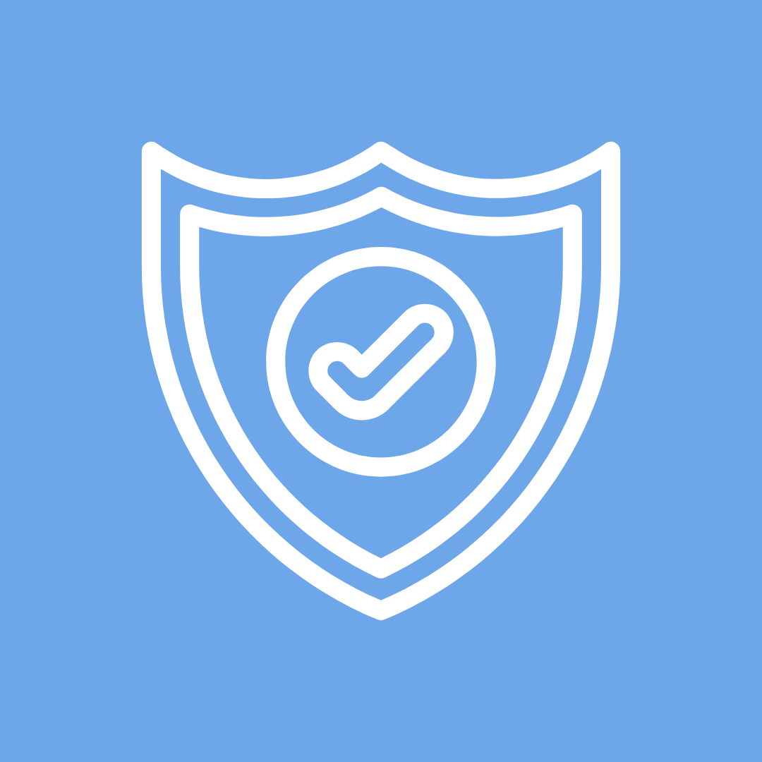 Icon of a shield with a check mark in the center, symbolizing security or protection.