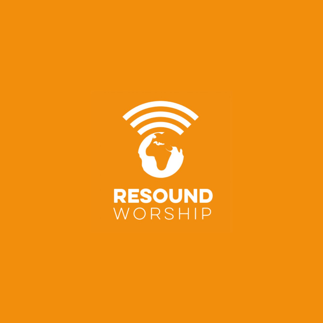 Logo for Resound Worship with a white globe and Wi-Fi signal above it on an orange background, with the text 'RESOUND WORSHIP' beneath.
