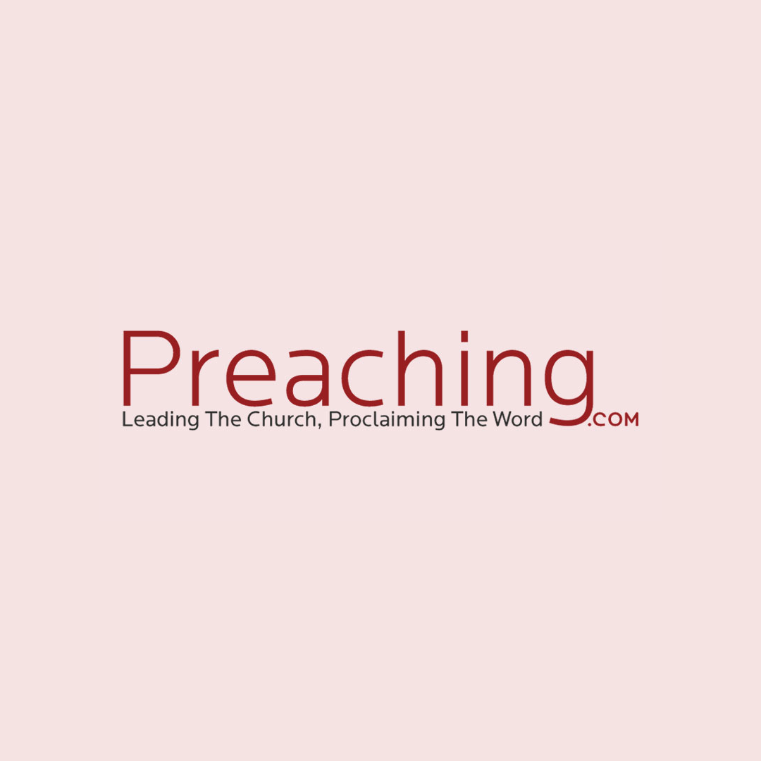 Preaching.com logo with the slogan "Leading The Church, Proclaiming The Word" on a light pink background.