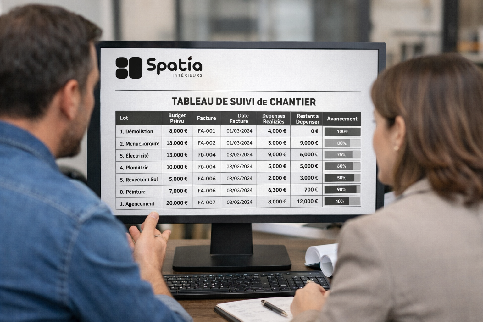 Tableau de suivi budgétaire de chantier