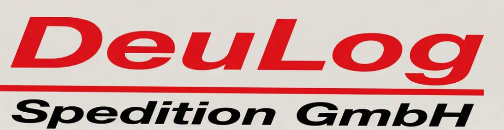 Logo mit Text "DeuLog Spedition GmbH" in roter und schwarzer Schrift auf weißem Hintergrund