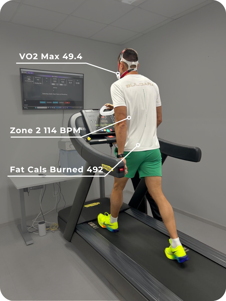 Man on a treadmill performing a VO2 Max test at DexaFit Sofia, Bulgaria