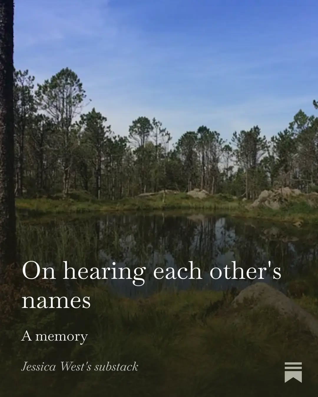 A memory involving first meetings. And one that has returned with a poignant message now. 

After twenty years, on remembering, I can still feel the charge in my body.

https://jessicawest.substack.com/p/on-hearing-each-others-names?r=3c0cb