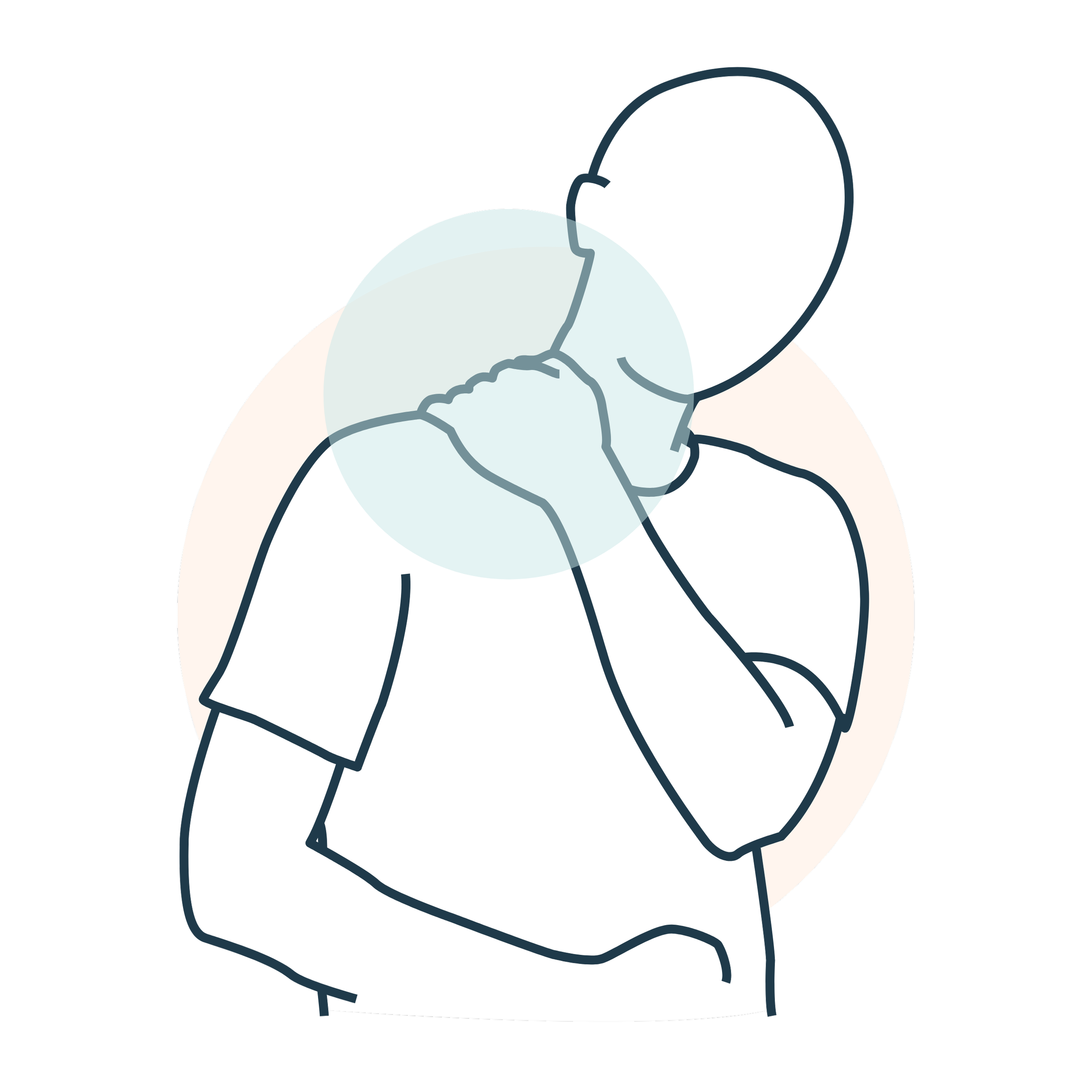 Une illustration minimaliste d'une personne en garde de face avec une main sur la tête.