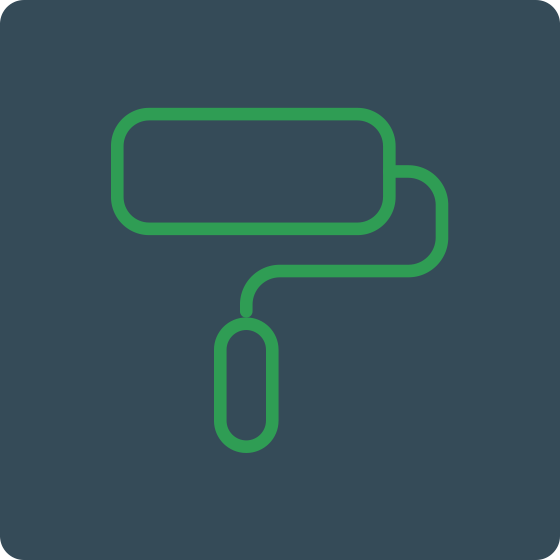 An icon representing a paint roller on a dark background.