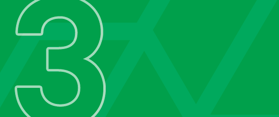 A large white number 3 on a green background with stylized green elements.