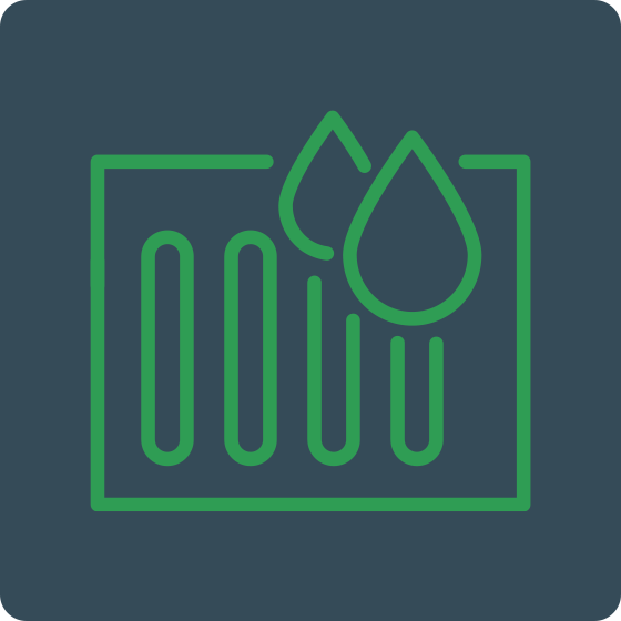 An icon representing a water drain on a dark background.