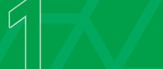 Close-up of a green sign with a white number 1 and a stylized television icon.