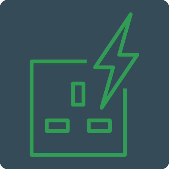 An icon representing an electrical socket on a dark background.