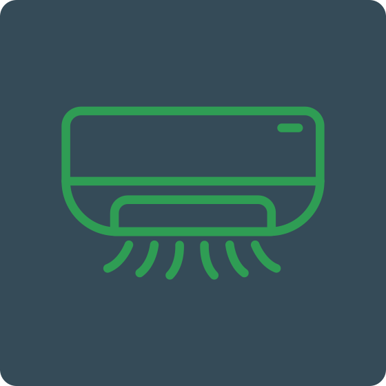 An icon representing an air conditioning unit on a dark background.