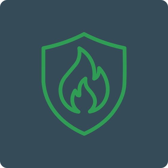 An icon representing fire safety on a dark background.