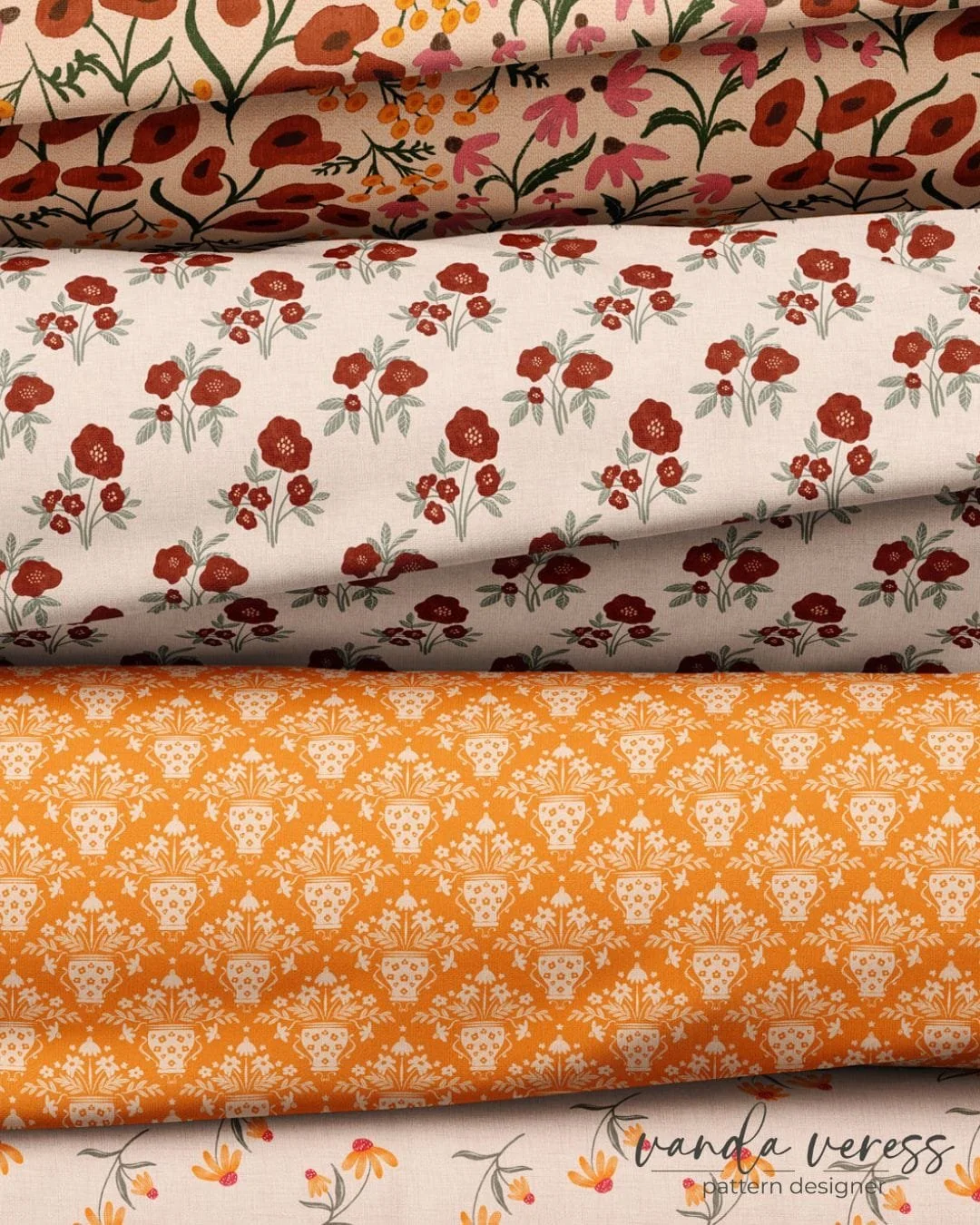 There&rsquo;s something so special about seeing patterns come to life on fabric ✂⁣
⁣
You can find the full collection on Spoonflower, and it&rsquo;s also available for licensing via my website.⁣
⁣
#printandpattern #textiledesign #artlicensing #surfac