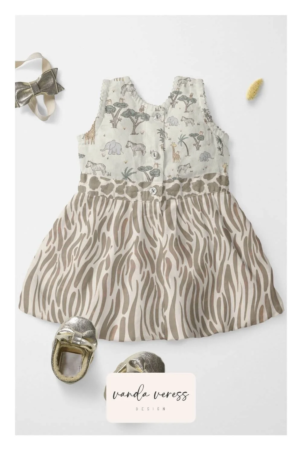 Baby Dress with Safari Animals and Giraffe Zebra prints available for licensing by Vanda Veress.jpg