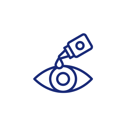 Illustration of an eye with a bottle pouring a liquid into it, representing eye care or eye treatment.