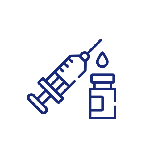 Line drawing of a syringe drawing liquid from a small bottle.