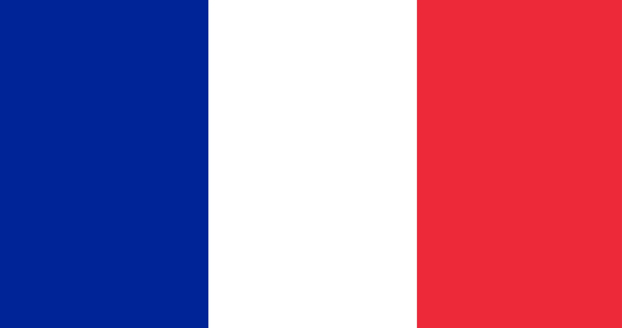 Drapeau de la France avec des bandes verticales bleue, blanche et rouge.