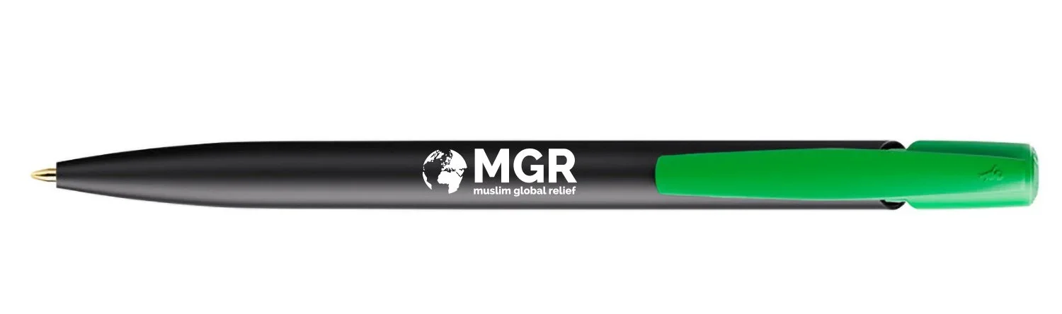 Black and green pen with logo and text for Muslim Global Relief