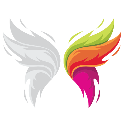 The Perspectives Project logo which is a butterfly with one wing in grey and the other wing in a rainbow gradient of green, orange, pink, and purple.