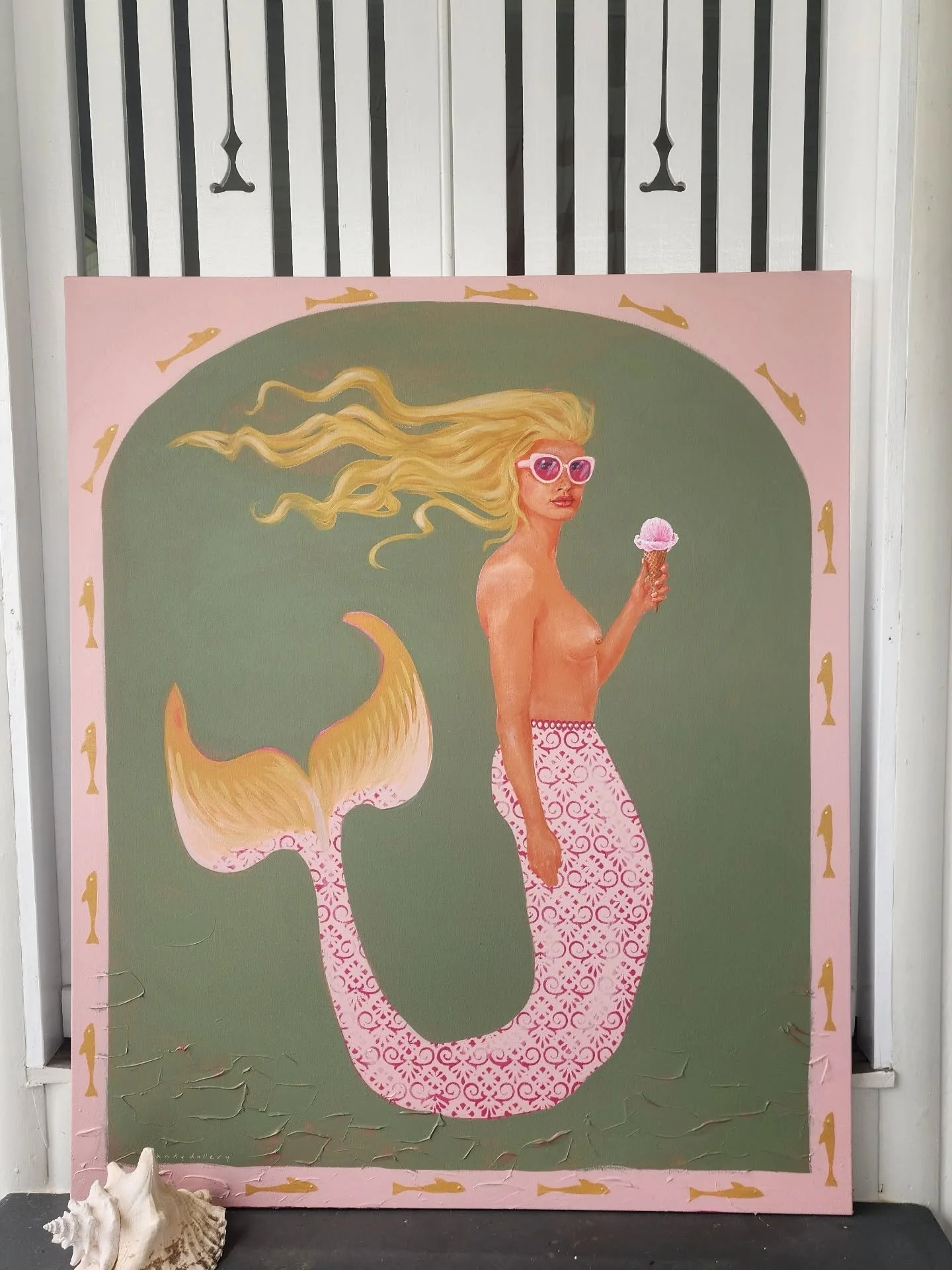 My favourite thing to eat on holidays is a really yummy icecream. Especially after eating out and you go for an evening stroll. Yum!

"Sandy"
acrylic on canvas
H1.2 x W1m
framed in ornate gold vintage frame
$2300