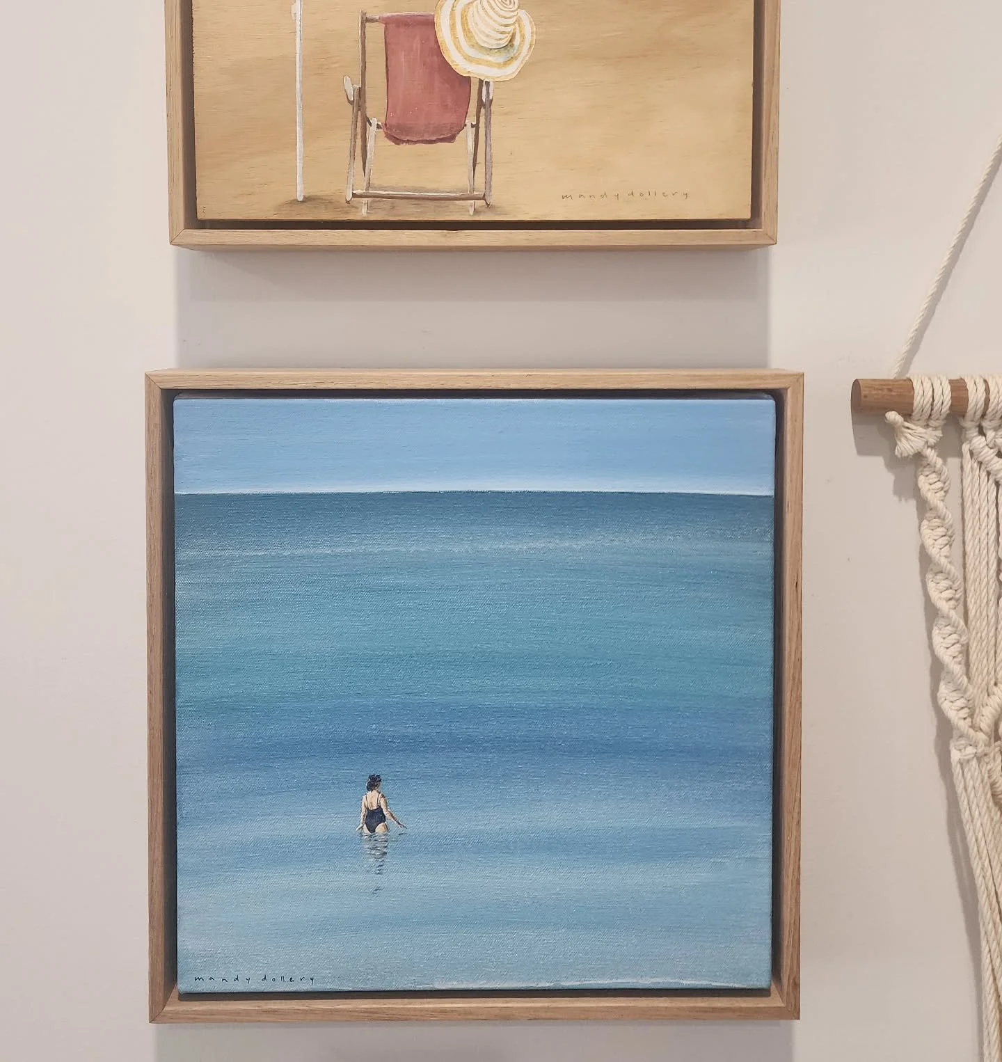 I finally put this little one up on my website!

'Morning Dip'
acrylic on canvas 
30 x 30cm
framed in oak 

She's not a mermaid but she's pretty close! This was painted from a photo I took on Cooee Bay Beach (where I live). I wonder if she will ever 