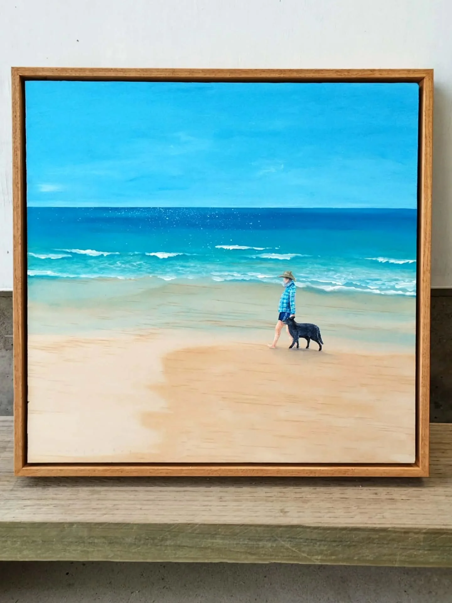 I love it when I get approached to create a very meaningful gift. This commission was taken from an old photo of a man walking his dog (very tiny blurred pic might I add!). The man is my clients partner. The dog is his old mate who has since passed a