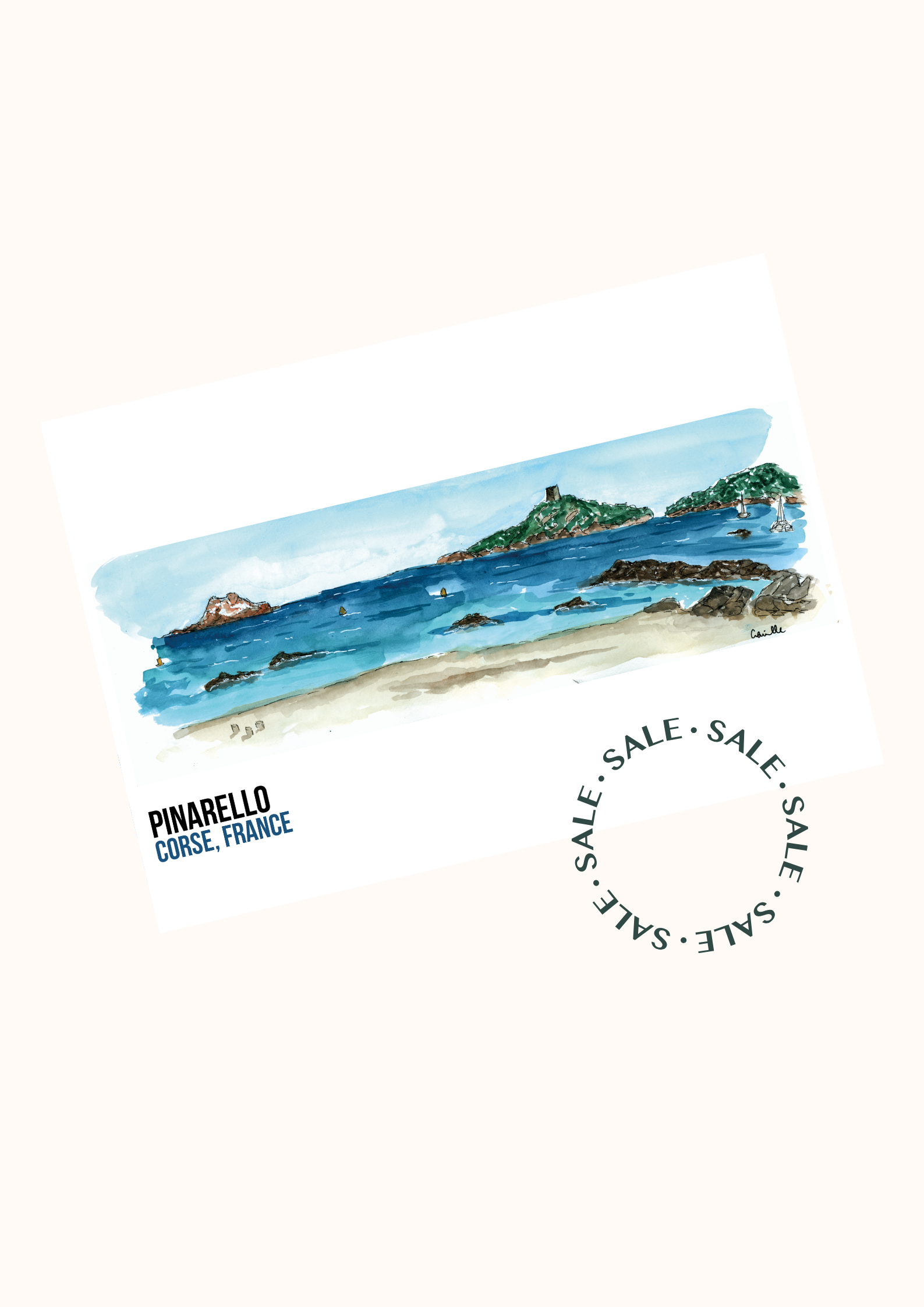 Carte postale illustrée – Pinarello, Corse