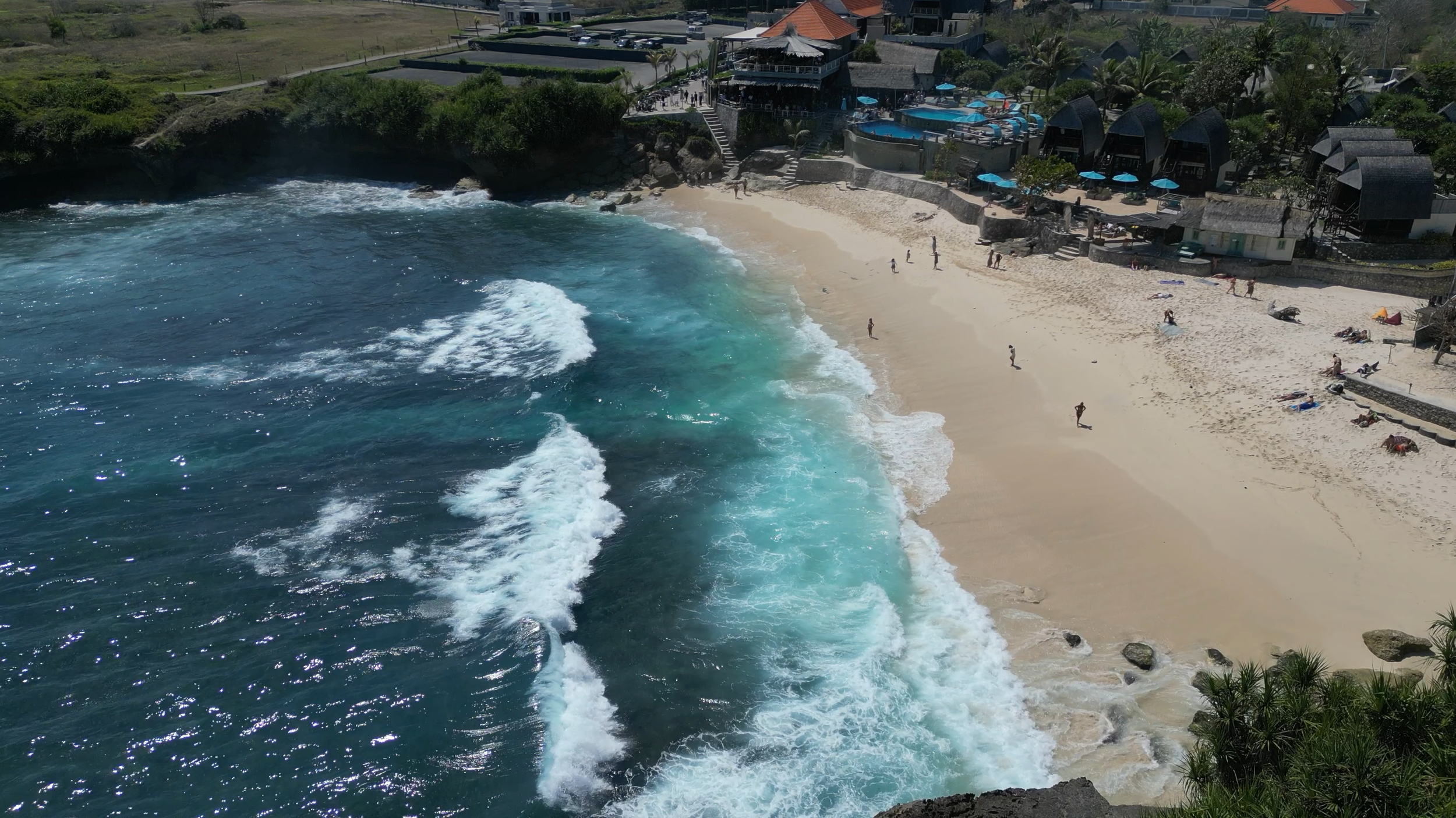 Dream beach Nusa Lembongan shot from above with sea and beach, Nusa Lembongan, Bali, Indonesia