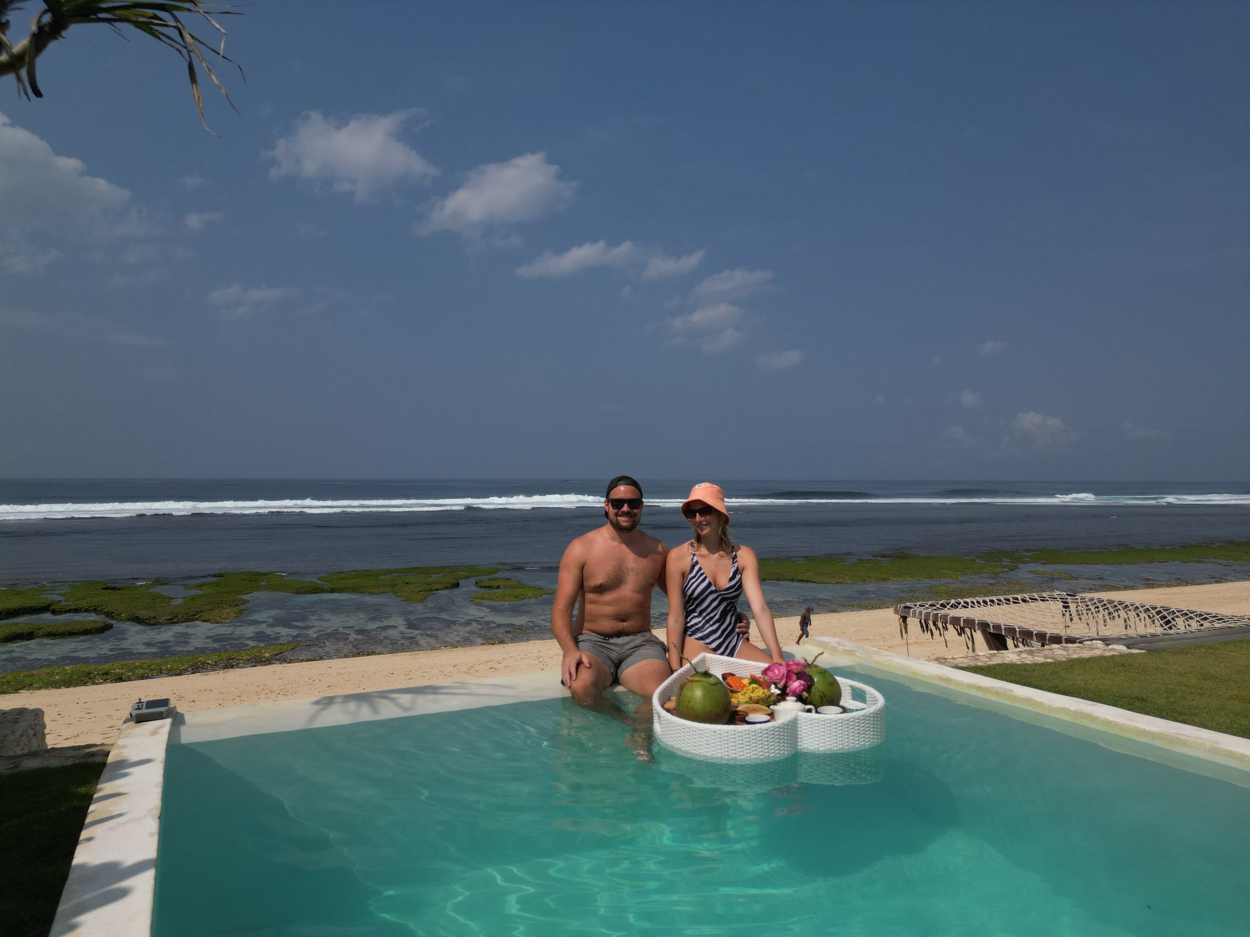 Bali bubble hotel at Nyang Nyang beach with floating breakfast in our infinity pool, Uluwatu, Bali