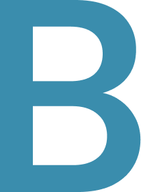 Large blue letter B on a white background