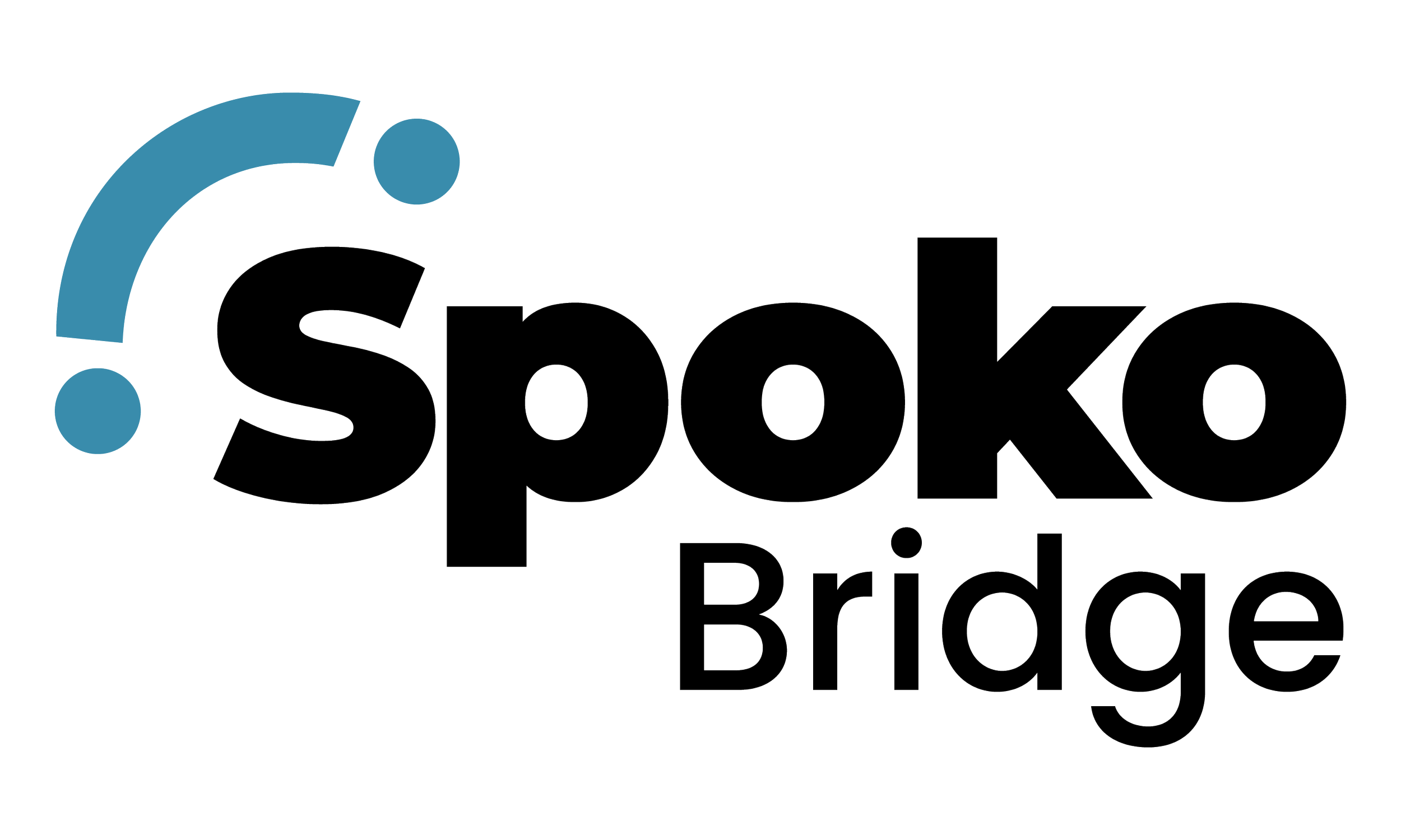Logo with the text 'Spoko Bridge' and a stylized design with blue dots and curved lines.