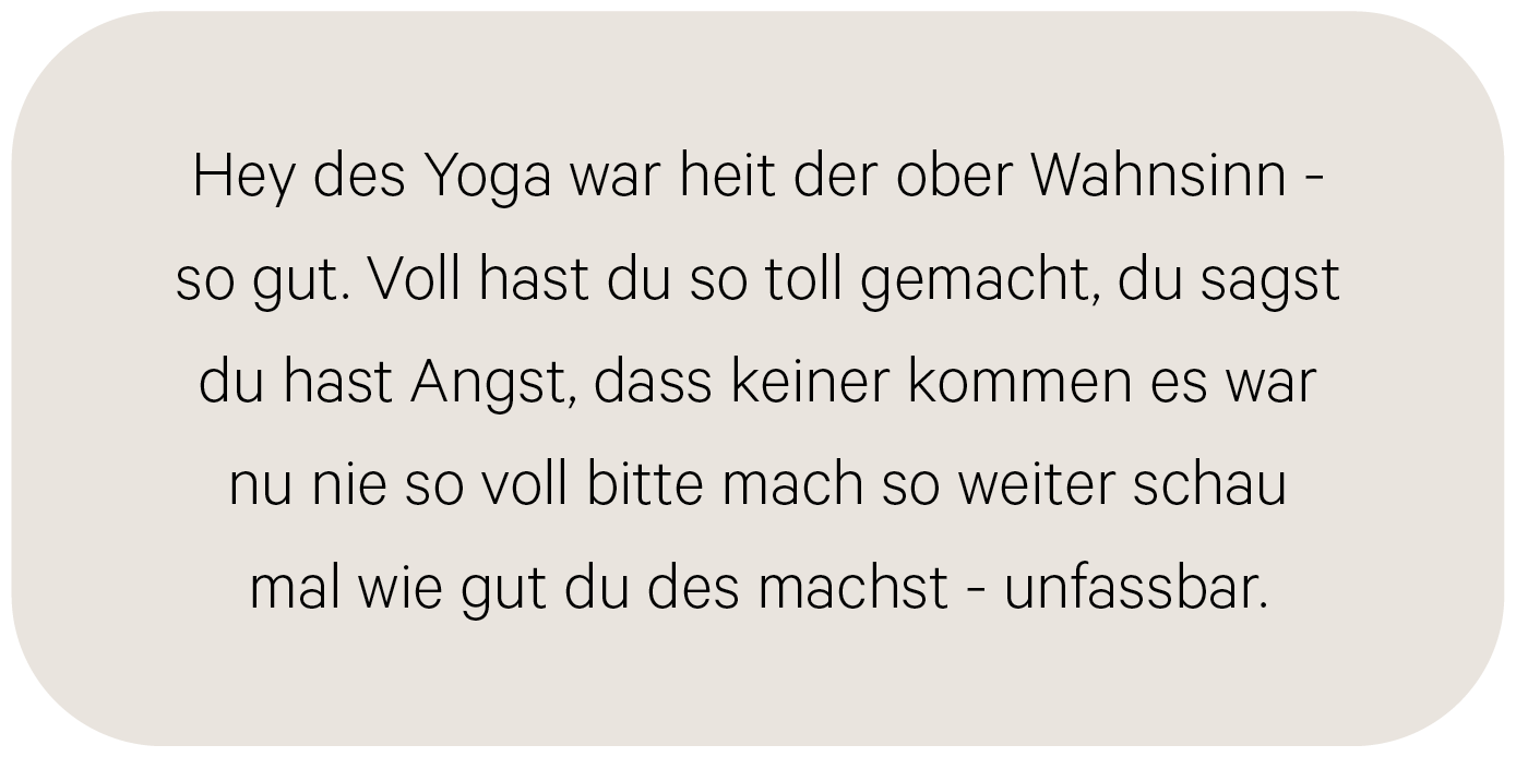 Kundenstimme über Yoga und achtsame Körperarbeit bei Rasatma in Salzburg.