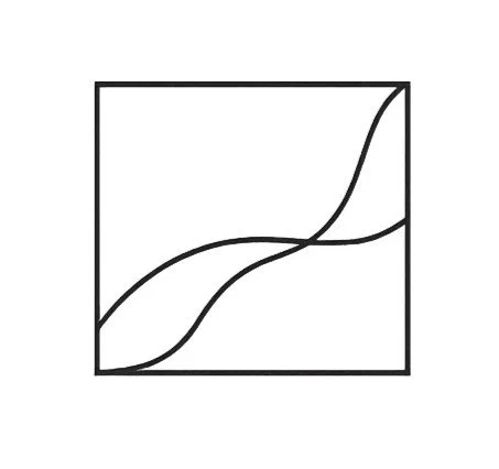 Geometric drawing of an outline square with sections divided by vertical, horizontal, and diagonal lines.