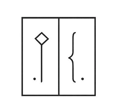Geometric drawing of an outline square with sections divided by vertical, horizontal, and diagonal lines.