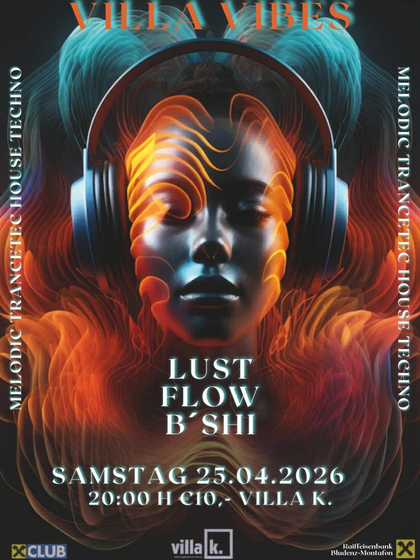 VILLA VIBES 🤙🏼
Ein Abend zwischen Melodic Trance, Techno und House &ndash; treibende Beats, hypnotische Sounds und eine Atmosph&auml;re, die dich komplett eintauchen l&auml;sst.

Line-up: Lust | Flow | B&rsquo;Shi

📍 Villa K. 🕗 20:00 Uhr 🎟️ Eint